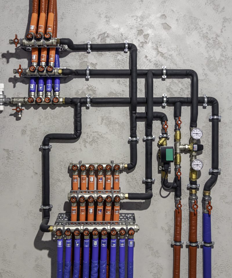 A modern electric boiler room. Equipment for modern heating system as a boiler, heater,pipes, expansion tank and other.